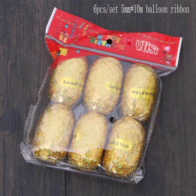 6pcs ribbons Металлические шары, золотой Звездный конфетти, шары для дня рождения, вечеринки, для взрослых, деко, свадебное украшение, для детского душа, для новобрачных, для душа - Цвет: 6pcs ribbons