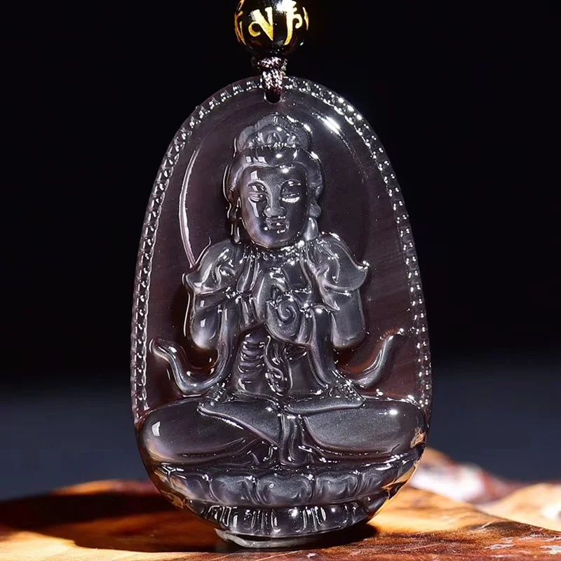 OMHXZJ Wholesale ZB451 European Fashion Birthday Party Wedding Gift Natural Stone Fine Obsidian Zodiac Sign Buddha Pendant Charm | Украшения