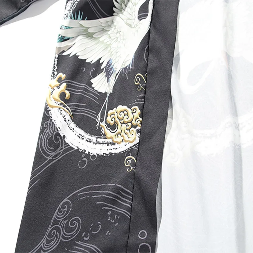 

Yukata Haori Men Women Japanese Traditional Kimono Cardigan Male Samurai Costume Clothing Crane Print Jacket Mens Streetwear