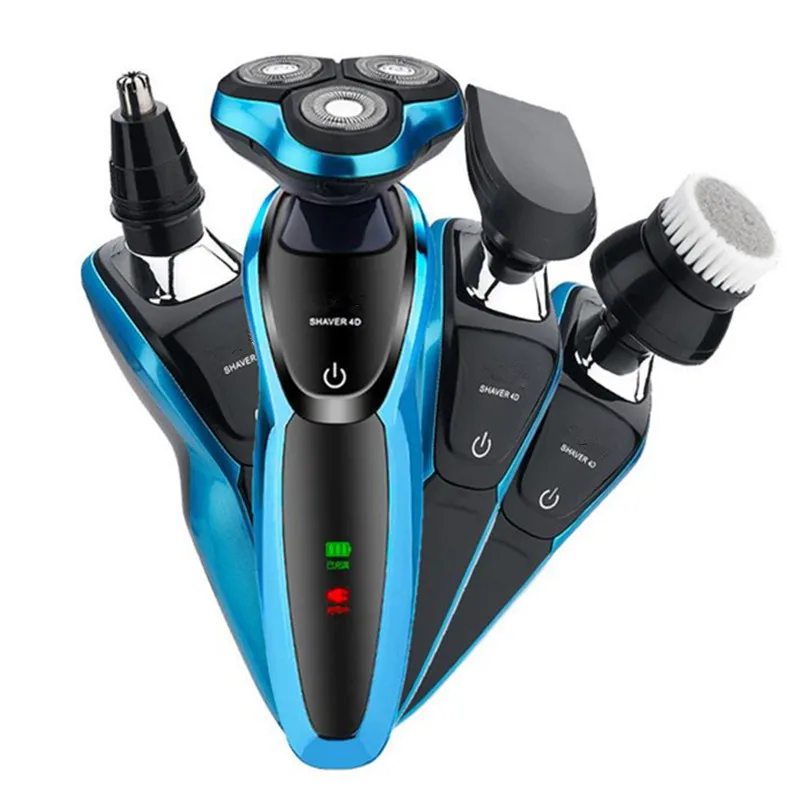4 in 1 blue USB перезаряжаемая многофункциональная 4D электробритва для мужчин, электрическая бритва с тремя головками для мытья тела, станок для бритья бороды 40#1126 - Цвет: 4 in 1 blue
