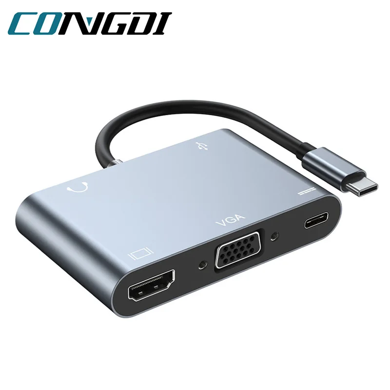 

USB C-концентратор с Type-C на 4K HDMI-совместимый VGA AV адаптер USB-C 3,0 концентратор с 87 Вт PD для MacBook Nintendo ноутбука Xiaomi Samsung