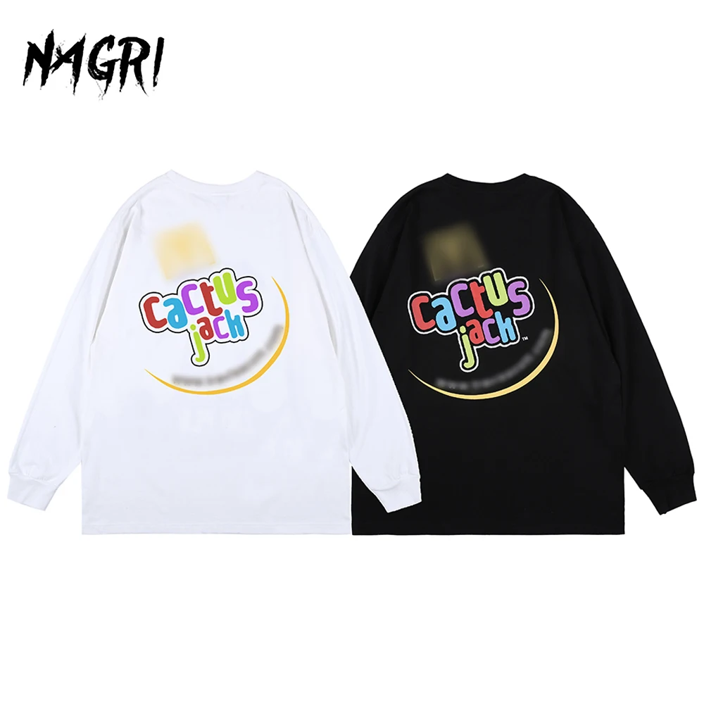 

Hip Hop Long Sleeve Graphic T Shirts Men Streerwear Cactus Jack Print T-Shirt Oversize Harajuku Graphic Top Tee Spring Autumn