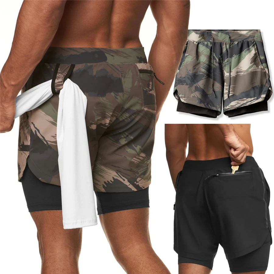 

2021 Summer Running Shorts Men 2 in 1 Sports Jogging Fitness Shorts Training Quick Dry Mens Gym Men Shorts Sport gym Short Pants