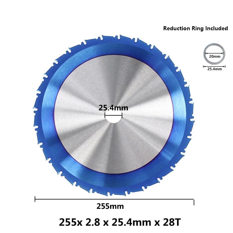 1pc 255x25.4x28T 1 шт. 210 250 255 300 мм дисковая пила Nano с синим покрытием TCT пильный диск 24T 28T 40T 80T твердосплавный режущий диск для дерева - Цвет: 1pc 255x25.4x28T