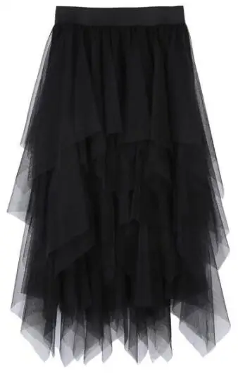 Chiffon 2019 Women's Skirt Mesh Solid Color Bouffant Puffy Skirts Irregular Sexy Saia Pleated Black Jupe Longue DV692 | Женская