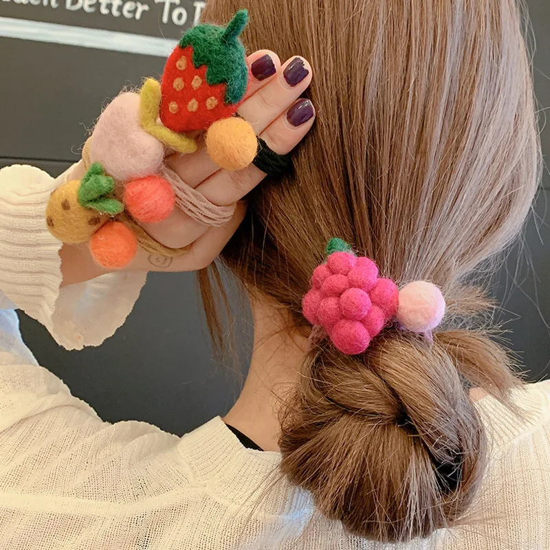 Милая мультяшная резинка для волос с фруктами эластичная шерстяная детский