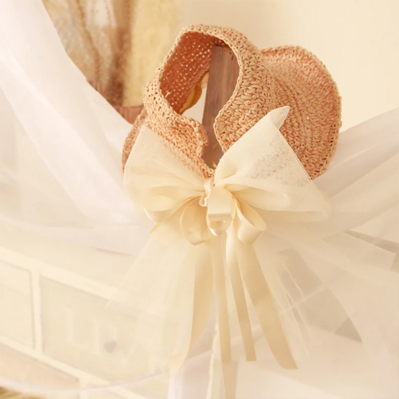 

Baby Girl Hats 2021 New Summer Sun Hats Fashion Girl Straw Hat Ribbon Bow Beach Hat Casual Straw Flat Top Panama Hat