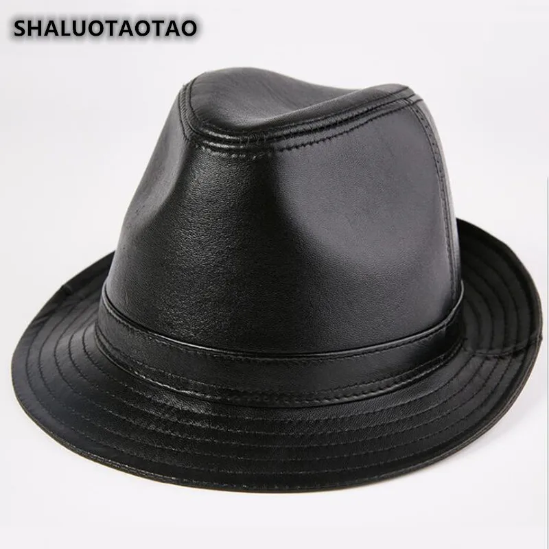 

SHALUOTAOTAO Autumn Winter New Genuine Leather Hat For Men's Quality Sheepskin Fedoras Fashion Panama Brands Jazz Hats Sombreros