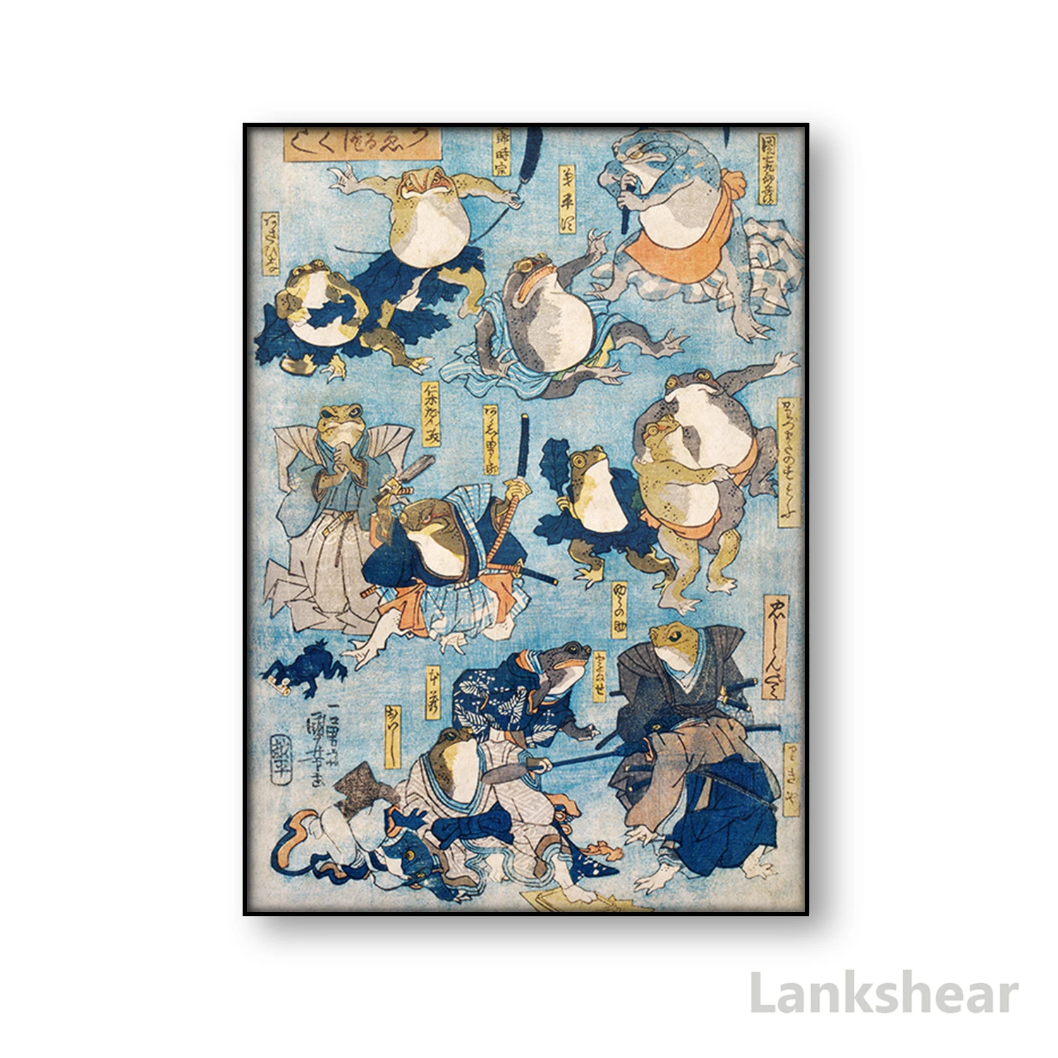 

Vintage Frog Art Canvas Poster Famous Heroes Kabuki Stage Played By Frogs Antique Japanese Woodblock Wall Art Canvas Painting