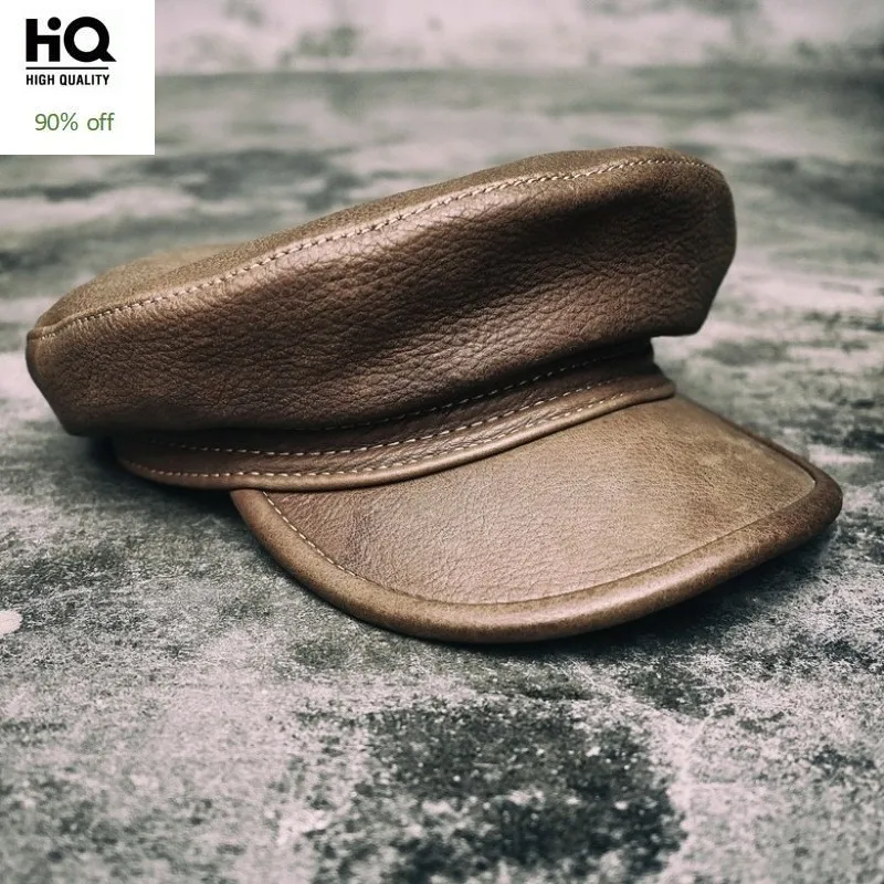 Роскошная натуральная кожа для влюбленных в стиле панк военная шапка Casquette берет