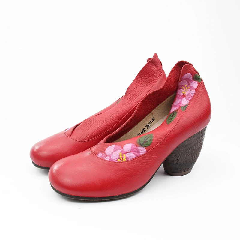 Женские туфли-лодочки ручной работы туфли из натуральной кожи на массивном