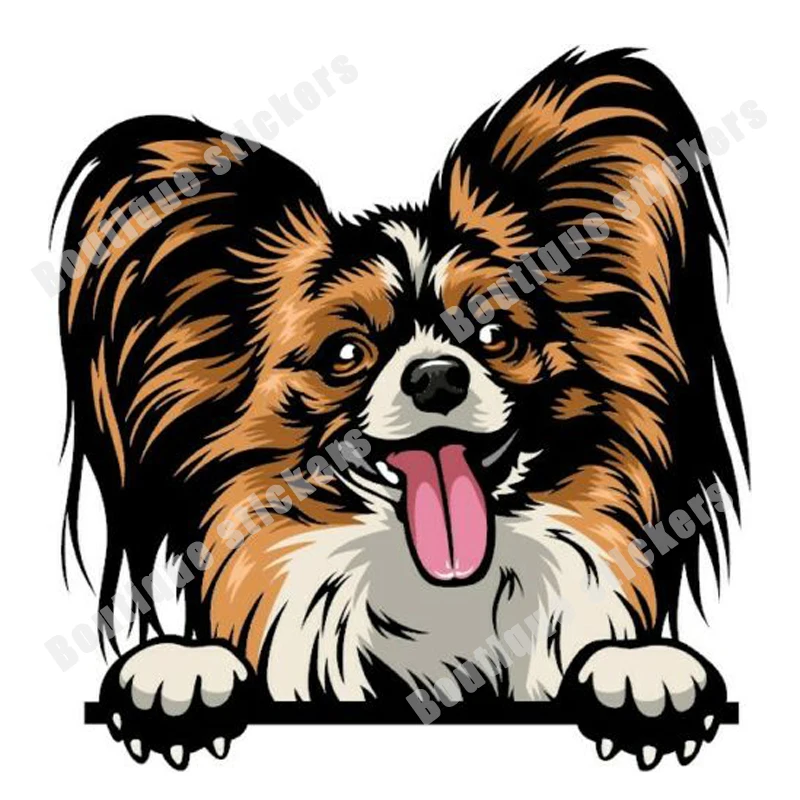 4X Papillon Dog Peeping Dog Breed Color Window Wall Laptop Sticker Автомобильная наклейка Гоночный и шлем Наклейки Автодом
