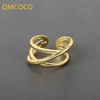 qmcoco korean silver color finger rings design multilayer line cross geometric vintage elegant for woman bitrhday party gifts