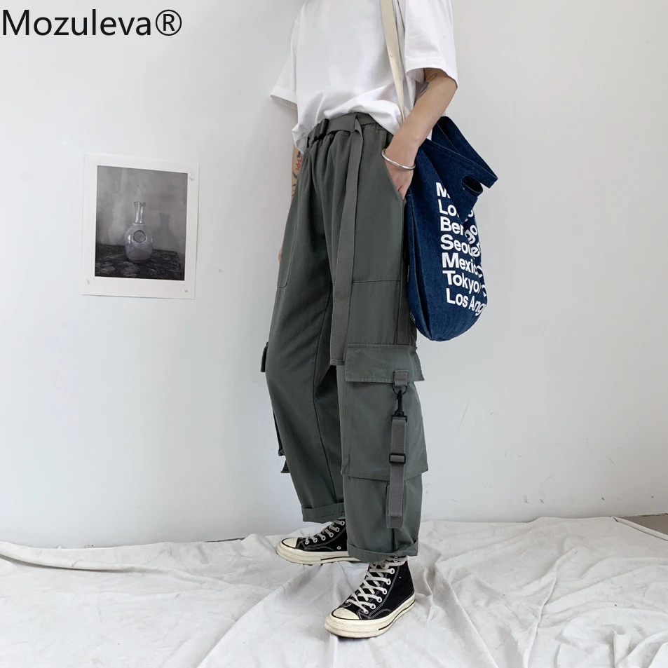 

Mozuleva 2022 Autumn Winter Handsome Buckle Waist Wide Loose Tooling Nine-point Casual Pants Women Thin Cotton Woman Pants