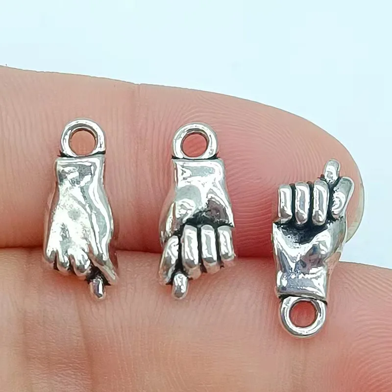 

10pcs 15x6mm Vintage Hand Charm For Jewelry Making Antique Silver Color Pendants Charm