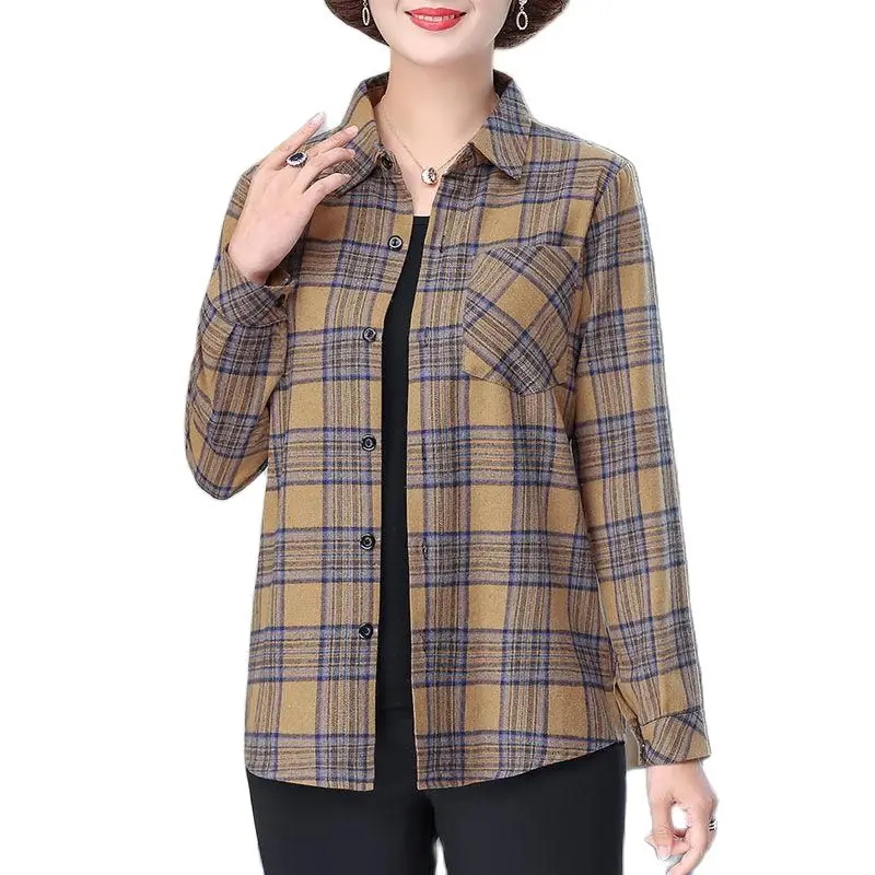 

Blouse Women Plaid Shirt Female Long Sleeve Tops 5XL Casual CheckClothes Cotton 90% Female summer thin shirts 2022 Blusas Mujer