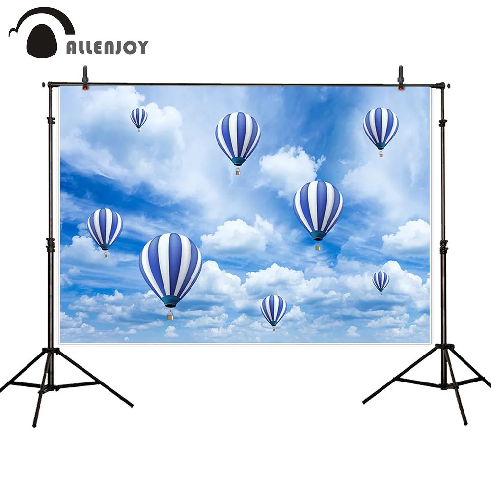 

Allenjoy photophone hot air balloon backdrop blue sky clouds baby shower birthday party banner photocall photography background