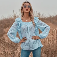 2022 womens blouses sexy mesh see through long sleeve top shirt embroidery chiffon blouse shirts casual ladies blusas