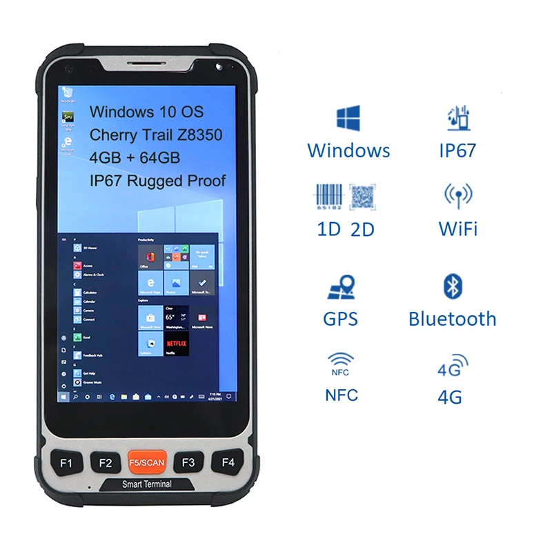 

5.5"Cheap Cherry Trail Z8350 4GB + 64GB Industrial Mobile Computer IP67 Smartphone Windows Handheld Logistic PDA Barcode Scanner