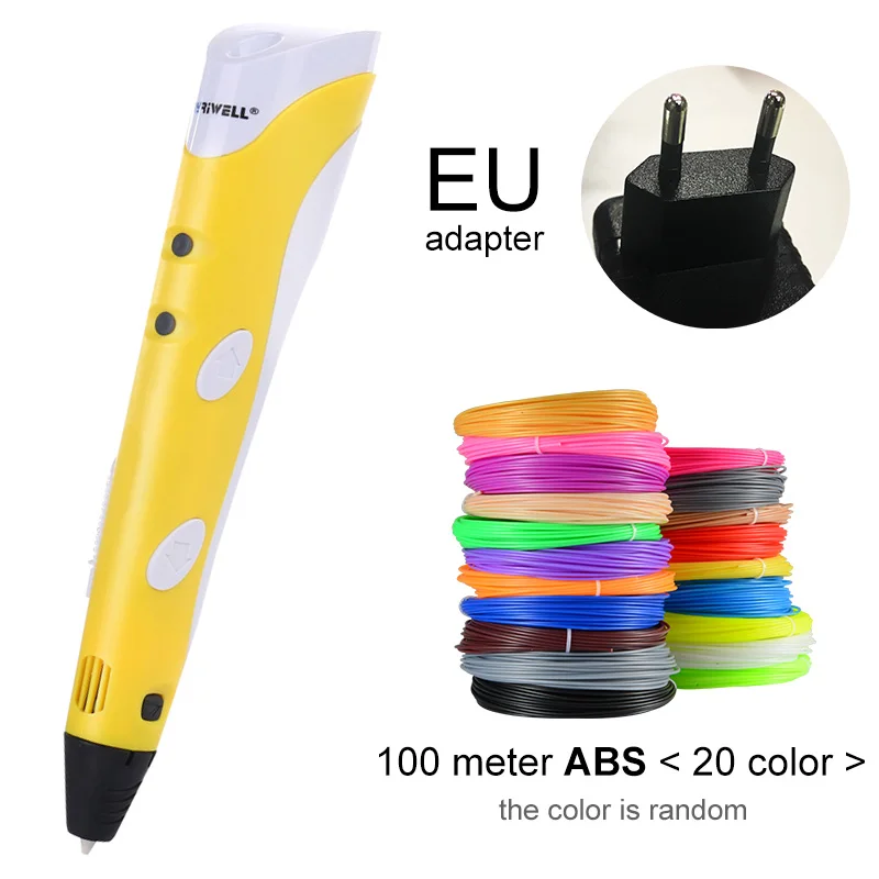 Yellow EU-100m ABS Myriwell 3D печати Ручки 1,75 мм ABS Smart 3D ручка с нити для детей развивающая серия хобби игрушки - Цвет: Yellow EU-100m ABS