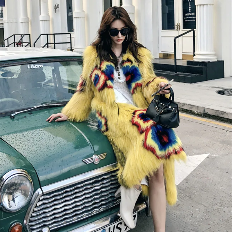 Зимнее длинное пальто с натуральным мехом лисы в Корейском стиле для женщин 2020