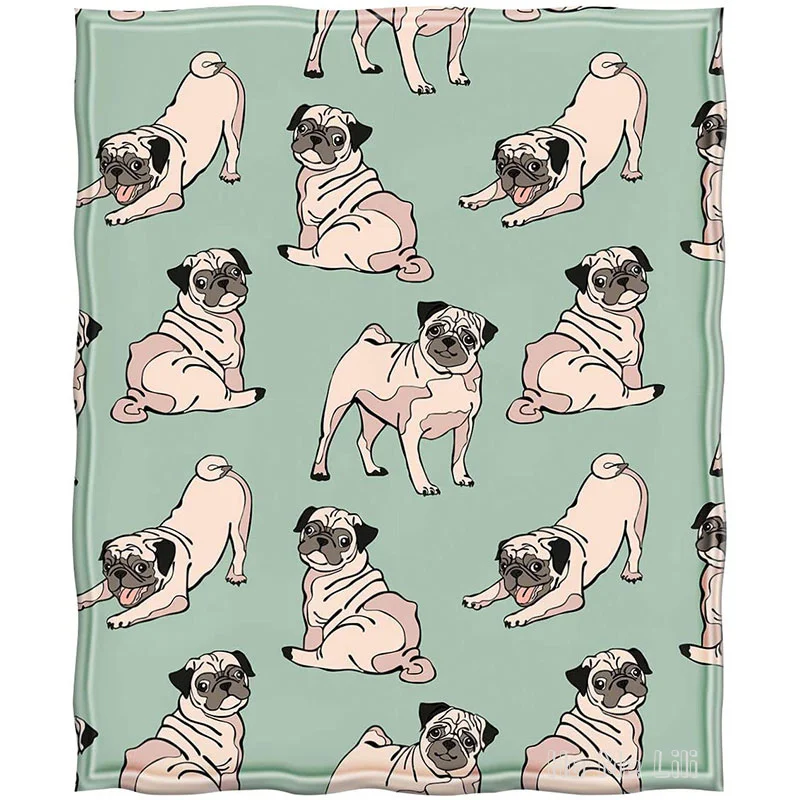 Buy Pug cão dos desenhos animados suave impressão por ho me lili flanela cobertor criança bebê para sofá cadeira cama escritório viajar acampamento