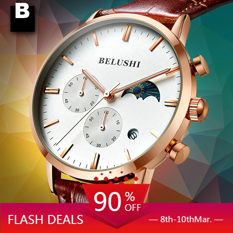 

Часы Moon phase Мужские кварцевые в стиле милитари, модные коричневые деловые повседневные спортивные наручные, с хронографом