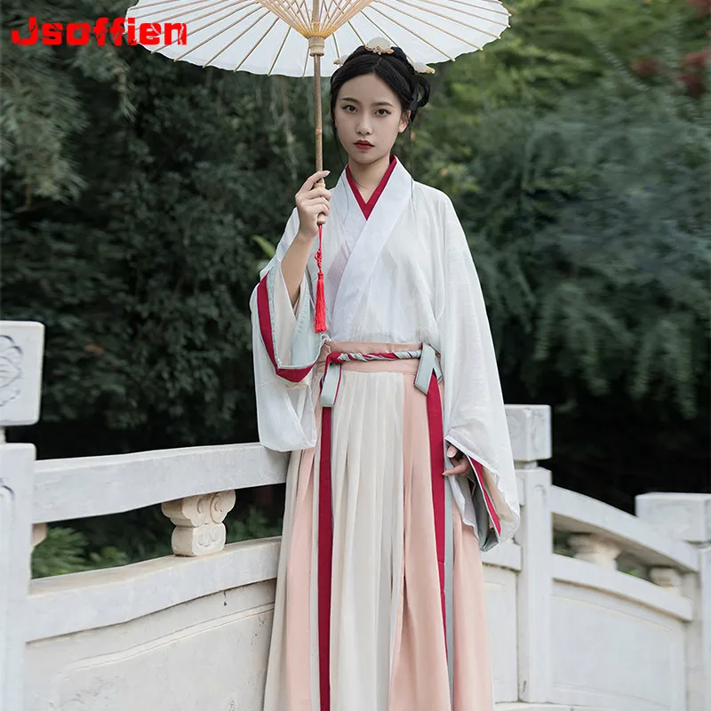 Women Chinese Traditional Hanfu Costume Ancient Folk Dance Clothes Fairy Dress Embroidery Stage Retro Tang Dynasty Princess Wear