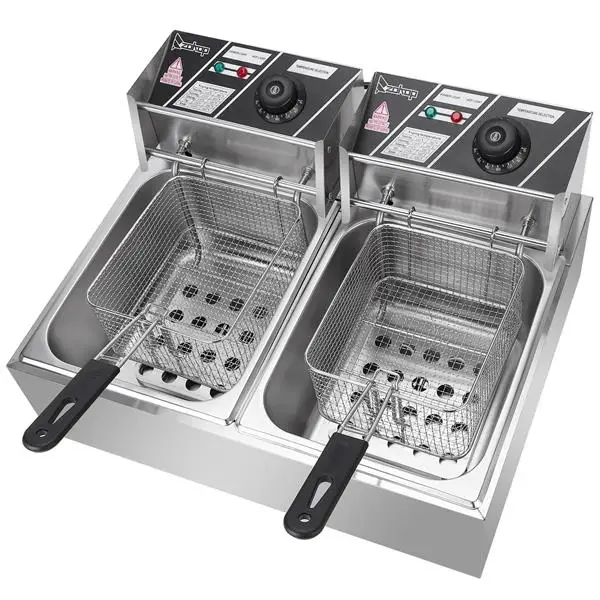 

【USA READY STOCK】ZOKOP EH82 5000 Вт макс. 110 в 12.7QT/12L Нержавеющая сталь двойной цилиндр электрическая фритюрница штепсельная вилка США