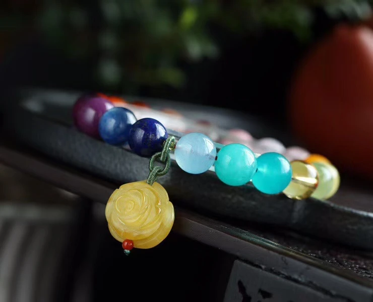 Браслет из разноцветных камней натуральный Радужный Амазонит лазурит янтарь