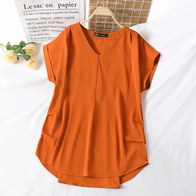 

Блузка ZANZEA женская с V-образным вырезом и коротким рукавом, модная однотонная Свободная рубашка, плиссированная блузка в стиле оверсайз, Пов...