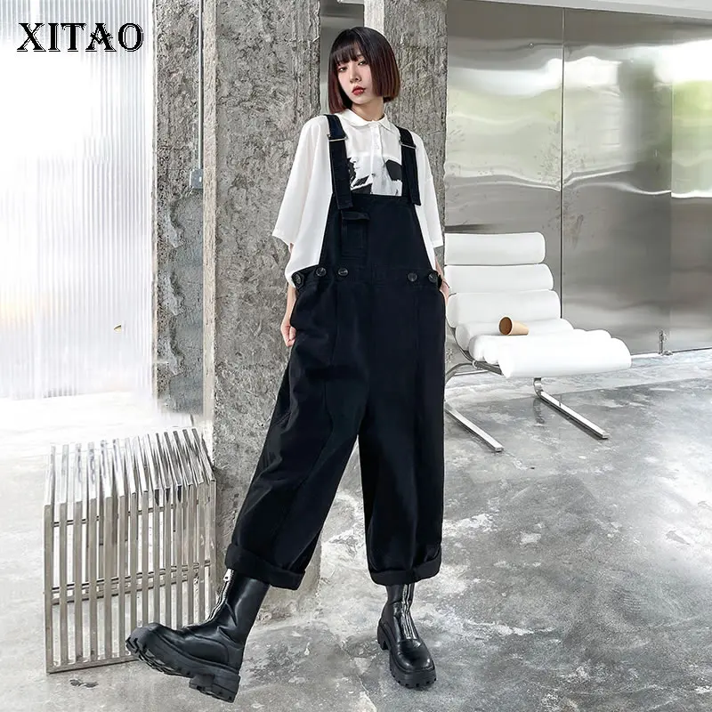 

XITAO однотонные черные женские комбинезоны, Модные свободные комбинированные повседневные Простые универсальные 2021 Осенние новые брюки бол...
