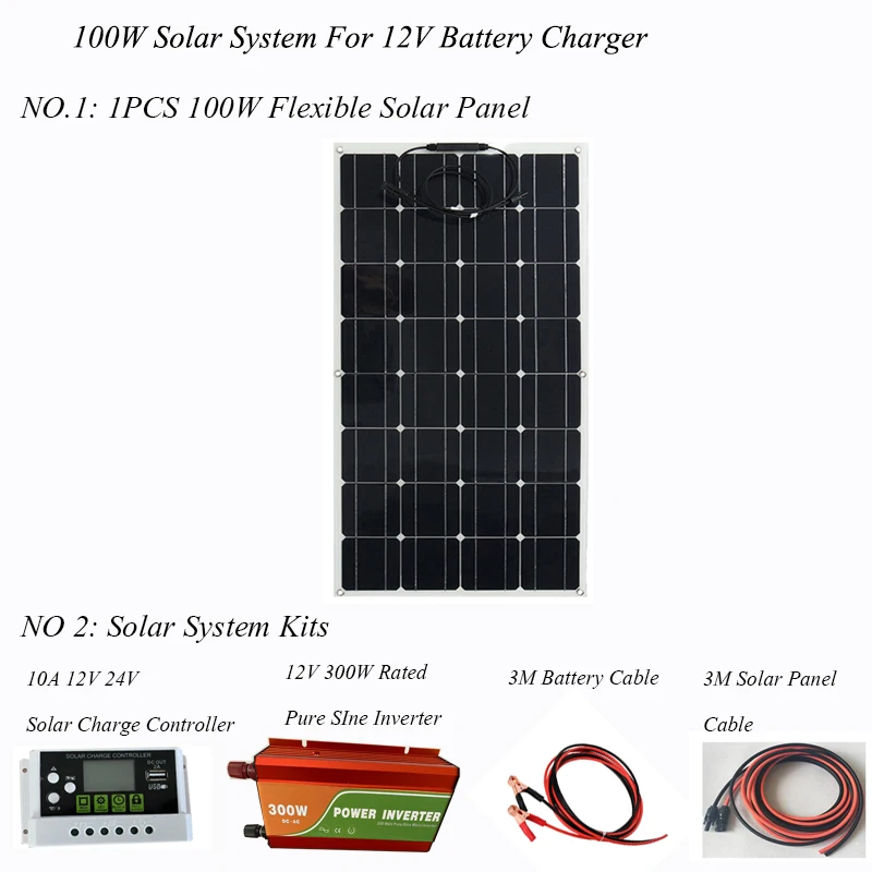 Система солнечных панелей для дома 220 В 100 Вт гибкая солнечная панель 1*10 А