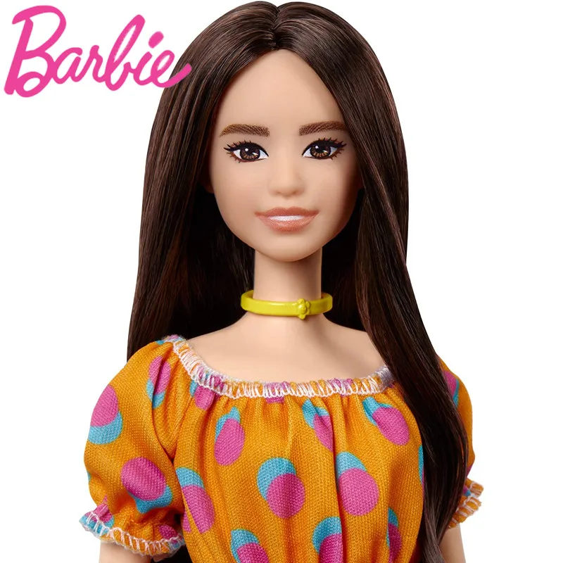 

Barbie Fashionistas Doll #160 with Brunette Hair Polka Dot Off-The-Shoulder Dress Doll Toy for Kids 3 to 8 Years Old
