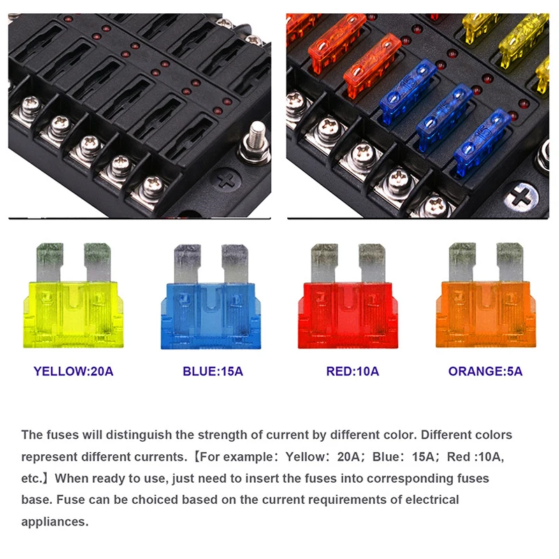 12 Way Blade Fuse Block with ATC/ATO Box Holder LED Warning Indicator Damp-Proof Cover for Car Boat Marine RV Truck | Автомобили и