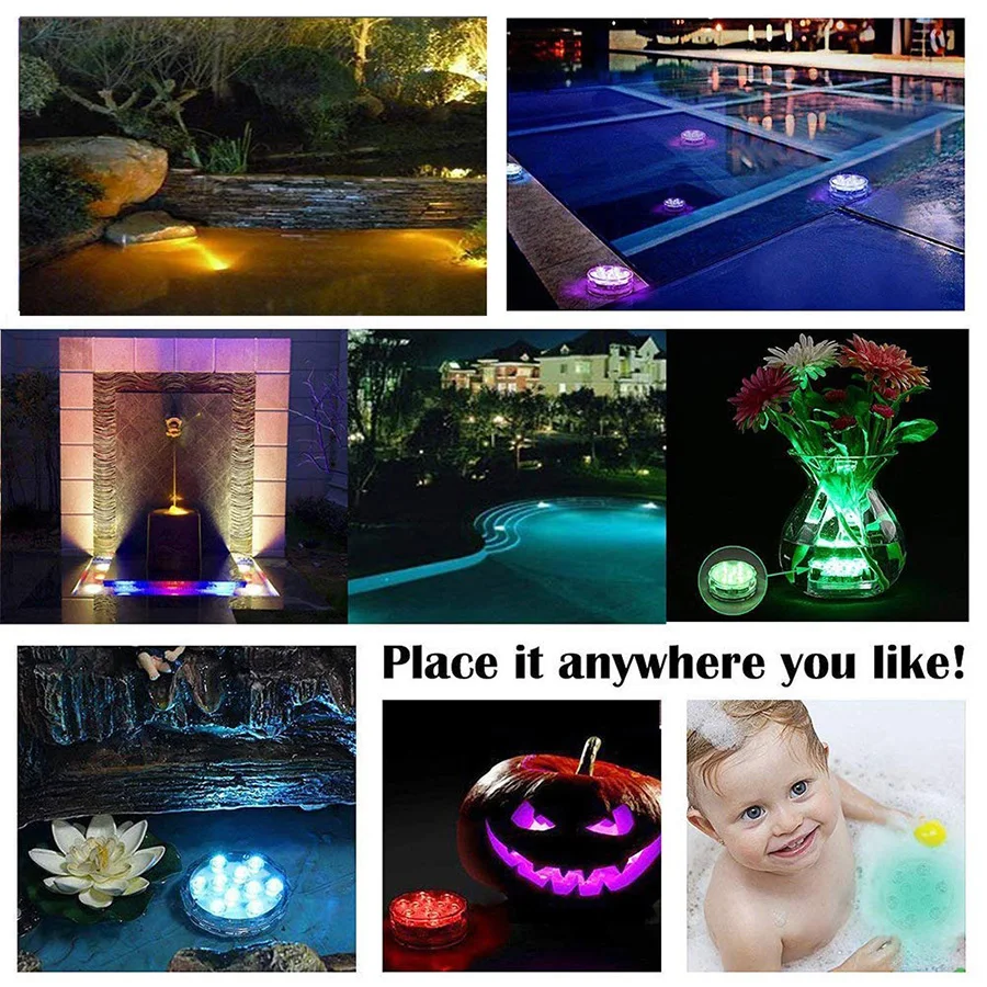 

10 Led Remote Controlled RGB Submersible Light Battery Operated Underwater Night Lamp Outdoor Vase Bowl Garden Party Decoration