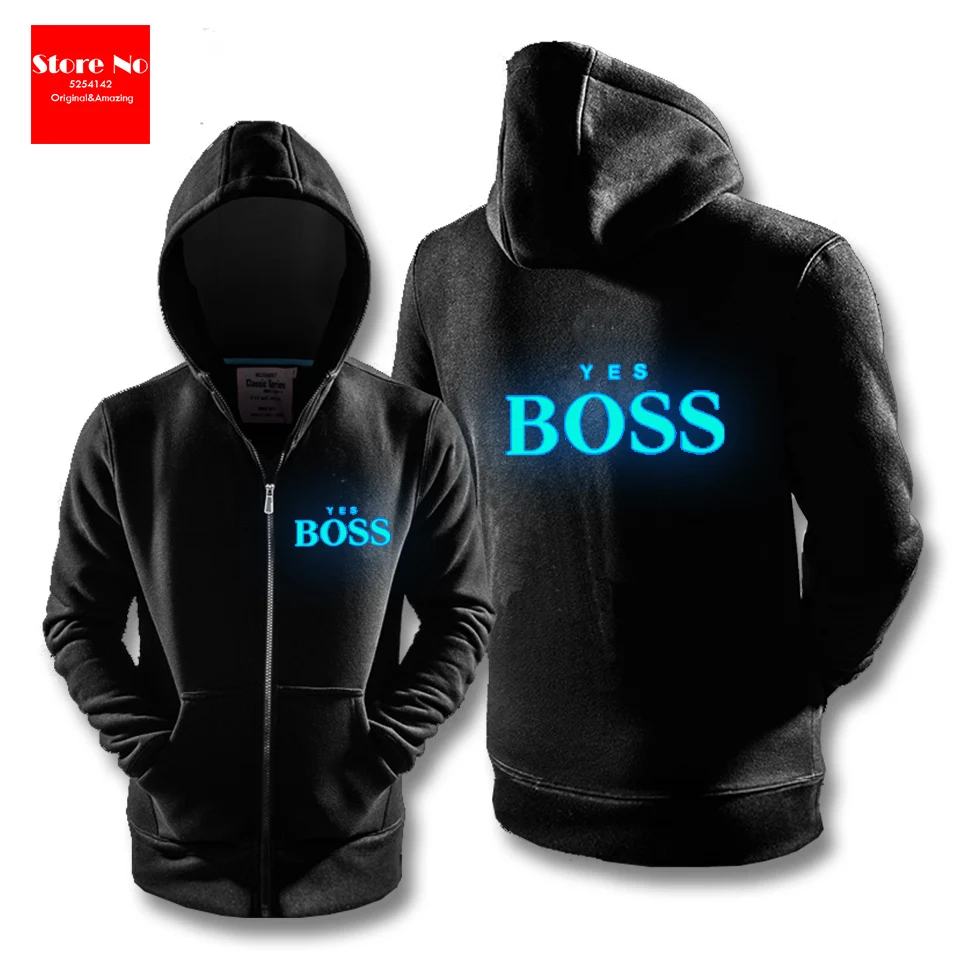 Светится в темноте Для мужчин Для женщин да принт Boss одежда с длинным рукавом с капюшоном забавные толстовки с капюшоном футболка с капюшоном пальто куртка