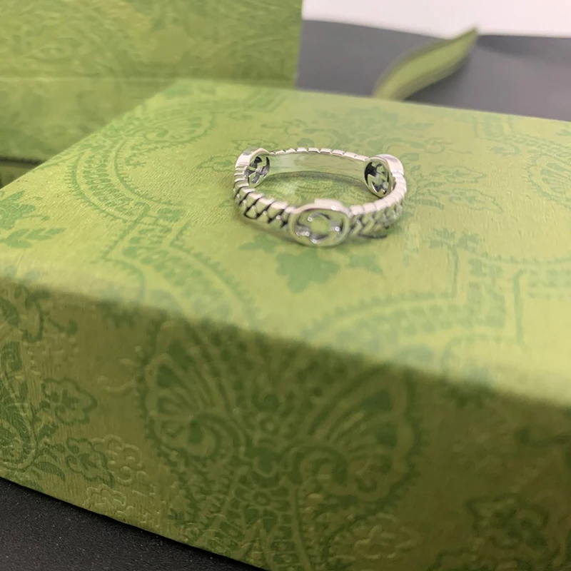 

Ag925 Sterling Silver Weave three G Narrow version Ring Couples Retro Luxury Brand Men And Women Jewelry Personality Tide Gift