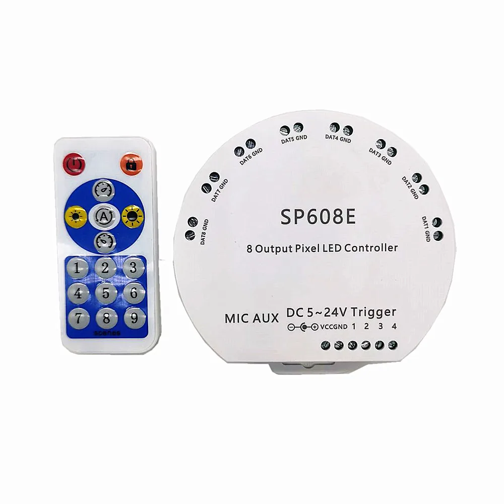 SP608E DC5V-24V WS2812B Music Controller WS2811 WS2815 8CH Signal LED Light Strip Built In Mic IOS Android Bluetooth-compatible | Освещение