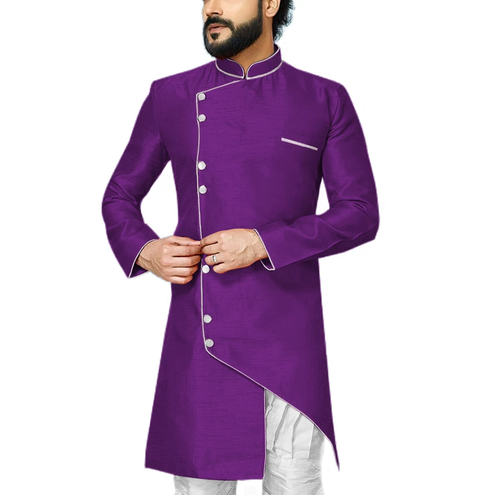 Purple Свадебный мужской халат для жениха, мандарин, воротник, для мужчин, s Indo, Западный, специальный ужин, вечерние, скромное пальто, контрастный цвет, для мероприятий, блейзер, куртка - Color: Purple