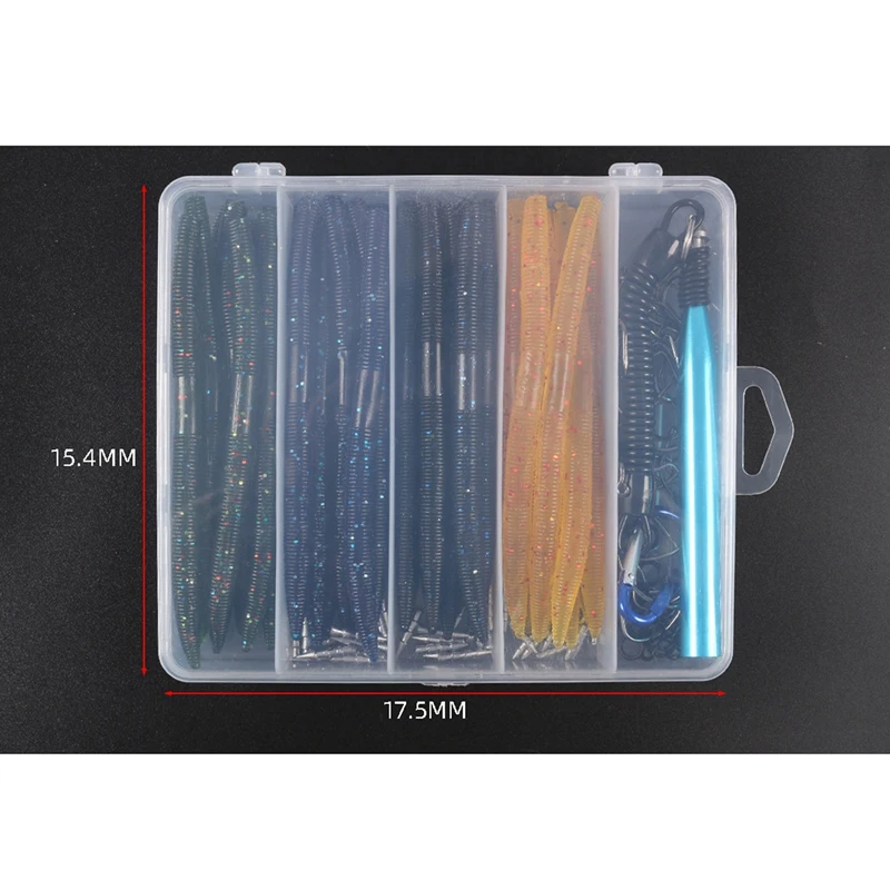 

Wacky Worm Fishing Lure Kit Soft Silicagel Baits Hook Wacky Rig Bass Trout Fishing Worms Lures with Tackle Box