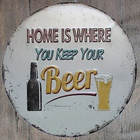 metal tin sign home is where you keep your beer round suitable for home and kitchen bar cafe garage wall decor retro vintage dia