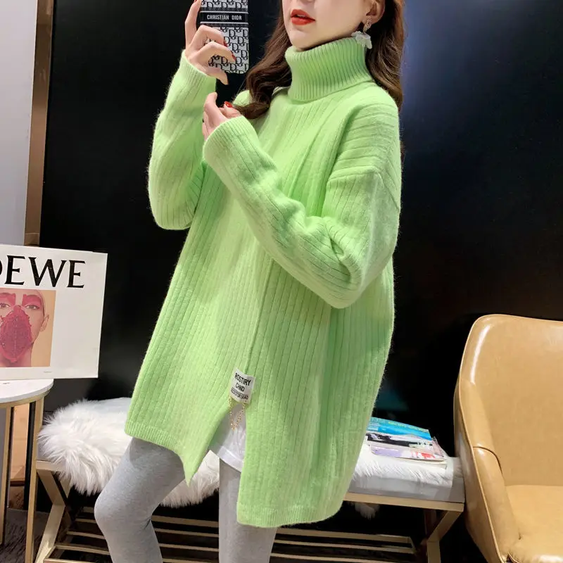 

Женский вязаный джемпер, повседневный однотонный джемпер с длинным рукавом, Q36, Осень-зима 2021