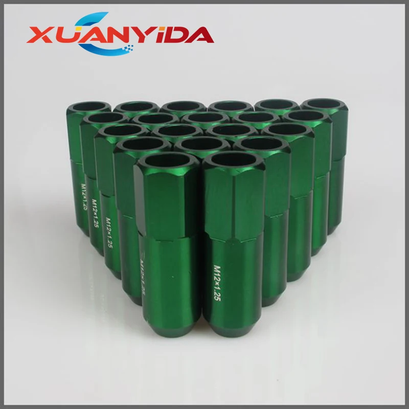 Green Гайки колесные M12X1.25 Колесные гайки 1,25 Blox Racing кованые 6061C алюминиевые колесные гайки L: 60 мм 20 шт Колесные гайки гоночные - Цвет: Green
