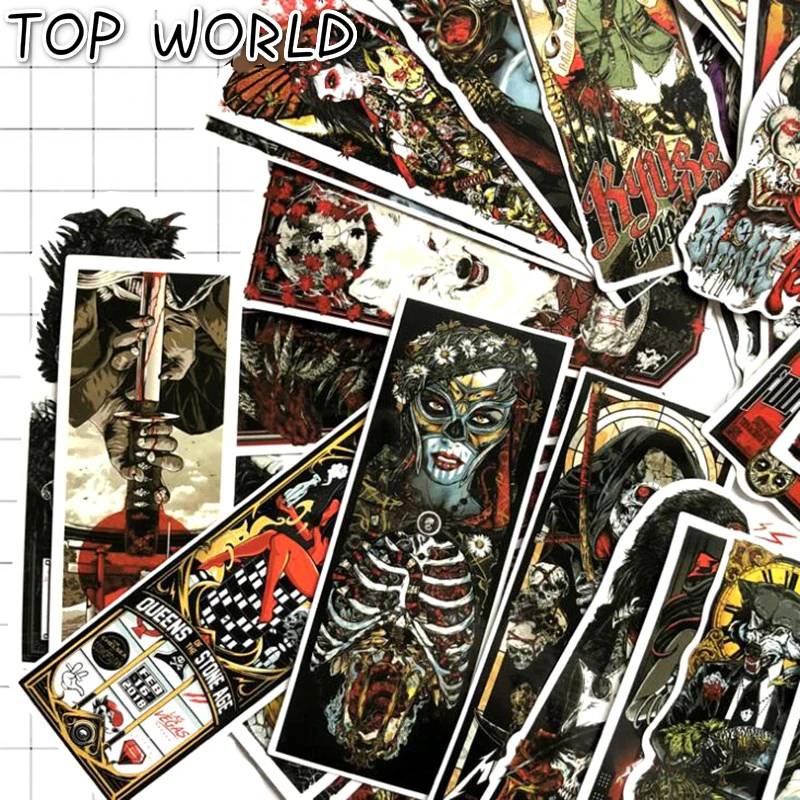 10/50pcs/pack Cool Gothic Terror Rock Stickers Skeleton Dark Pattern Sticker For Skateboard Guitar Luggage Car Laptop Sticker