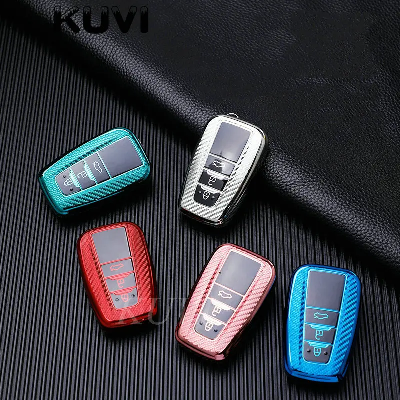 

Carbon Car Remote Key Cover Case Holder For Toyota CHR Prado 2017 2018 Prius Camry Corolla RAV4 2017 2018 2019 2020 Accessories