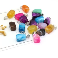 6pcs natural geometry blue rose red stripe agates stone pendants for necklace accessories jewelry making size 10x20 10x22mm