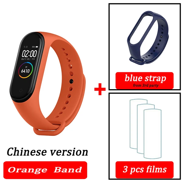orange CN blue Xiaomi Mi-браслет 4 смарт-Браслет фитнес-браслет MiBand Band 4 Частота сердечных сокращений большой сенсорный экран сообщение Smartband - Цвет: orange CN blue
