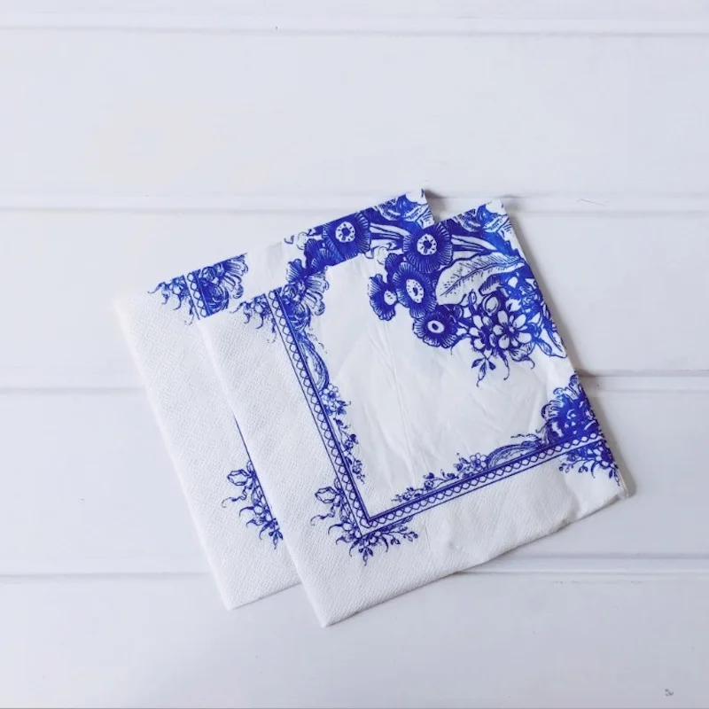 Китайский Синий и белый фарфор одноразовая посуда бумажная тарелка салфетки