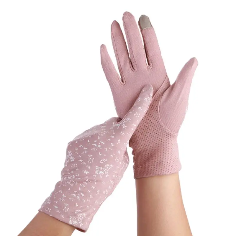 

Women Summer Floral Touchscreen Gloves Non-Slip Mesh Sunscreen Driving Mittens